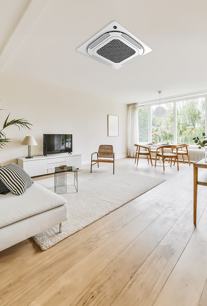Midea ceiling cassette mini-split installed in elegant living room