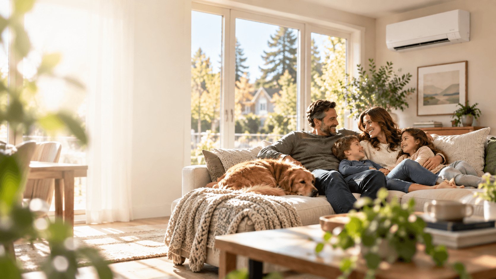 Family relaxing together in a comfortable living room